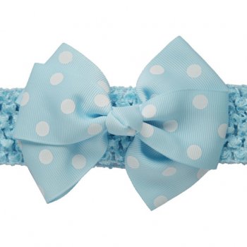 White Dots Grosgrain Hair Bows With Band