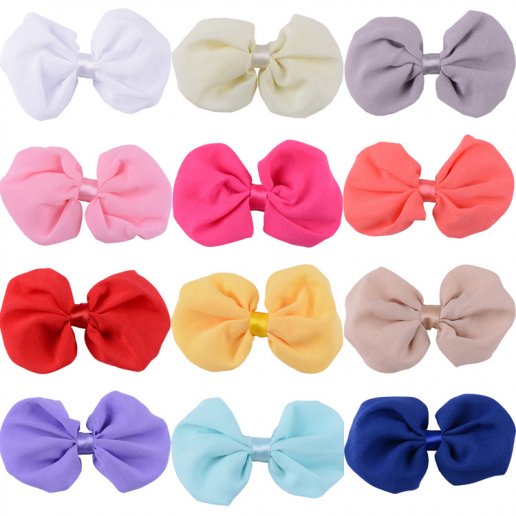 Wholesale 4 Inches Width Solid Color Chiffon Pre Made Bows