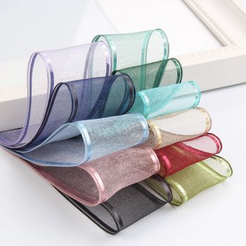 MingRibbon wholesale metallic edges polyester sheer ribbon 25mm and 38mm available