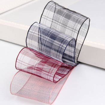 MingRibbon wholesale Ready stock 5 colors gift packing decorative plaid mesh sheer ribbon organza ribbon