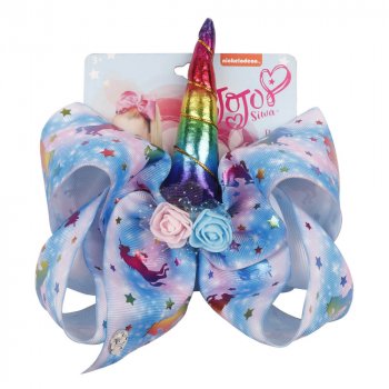 MingRibbon Wholesale ready stock 8″ unicorn hair bows, party decorative jojo bow, printed grosgrain hair bows with clip 8 colors available