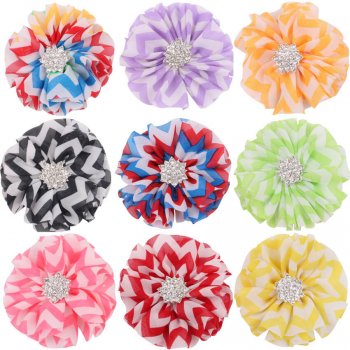MingRibbon Ready stock 6 cm diameter handmade diamond chiffon fabric flower 12 colors