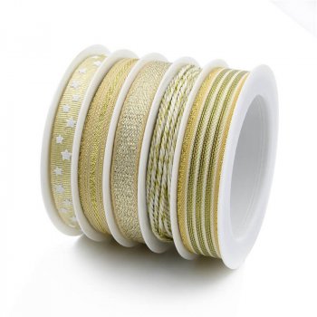MingRibbon New Arrival 5 rolls/set Gold Christmas Ribbon For Decorations 5 meters/roll