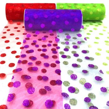 MingRibbon Ready Stock 6 inches Dots Printed Tulle Fabric 5 colors available