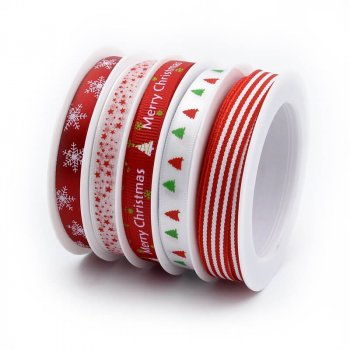 MingRibbon New Arrival 5 rolls/set Red Christmas Ribbon For Decorations 5 meters/roll