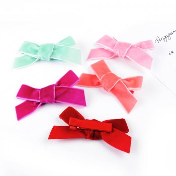 MingRibbon Wholesale ready stock 3″ velvet bows, red velvet hair bow with clip