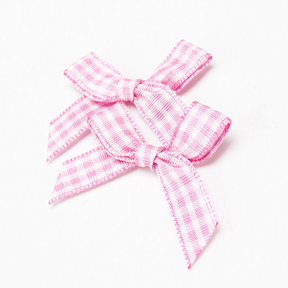 50pcs Mini Gingham Ribbon Bows Checkered Ribbon Flowers Plaid Ribbon Bow Appliques DIY Craft for Sewing, Scrapbooking, Wedding, Gift (Pink and White)