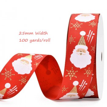 MingRibbon Ready Stock 25mm Red Santa Christmas Ribbon, 1 inch Grosgrain Ribbon