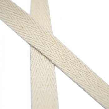 MingRibbon 5/8 inch Organic Natural White Cotton Herringbone Ribbon With Silver Matallic String