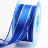 MingRibbon 40 mm Wide Blue Christmas Wired Ribbon, Satin Ribbon With Organza Edge