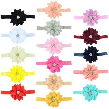 MingRibbon 16 colors Chiffon Flowers With Band, Baby Girls Headband