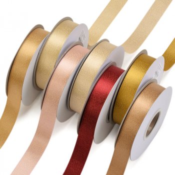 In stock highest-quality 35 colors available 6 to 38 mm width double faced gold purl satin ribbon roll (100 yards/roll)