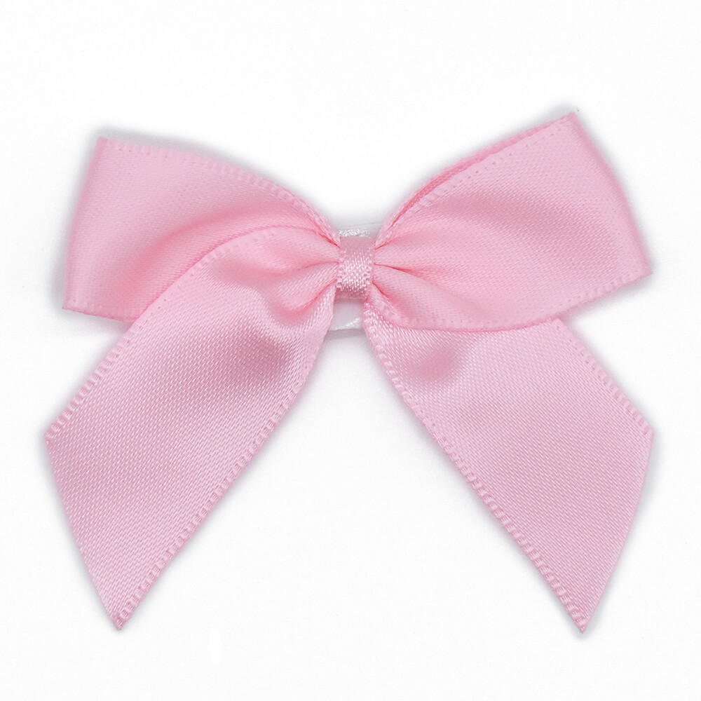 Pale Pink – 5cm Satin Ribbon Bow – (Self Adhesive) – 12 Pack